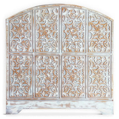 Tête de lit style oriental bois sculpté Linium 120cm Gris patiné