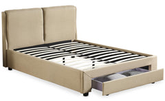Lit double Frowell avec tiroir de rangement intégré et sommier 140x190cm Tissu Beige