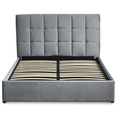 Lit double avec sommier relevable Babrin 160x200cm velours argent