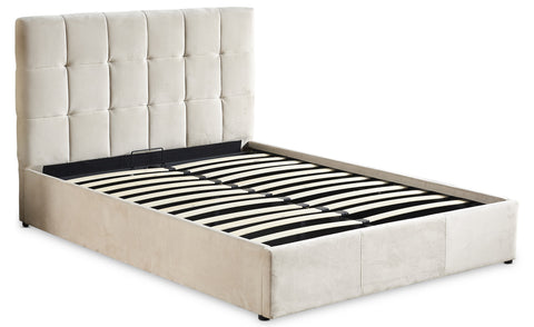 Lit double avec sommier relevable Babrin 160x200cm velours beige