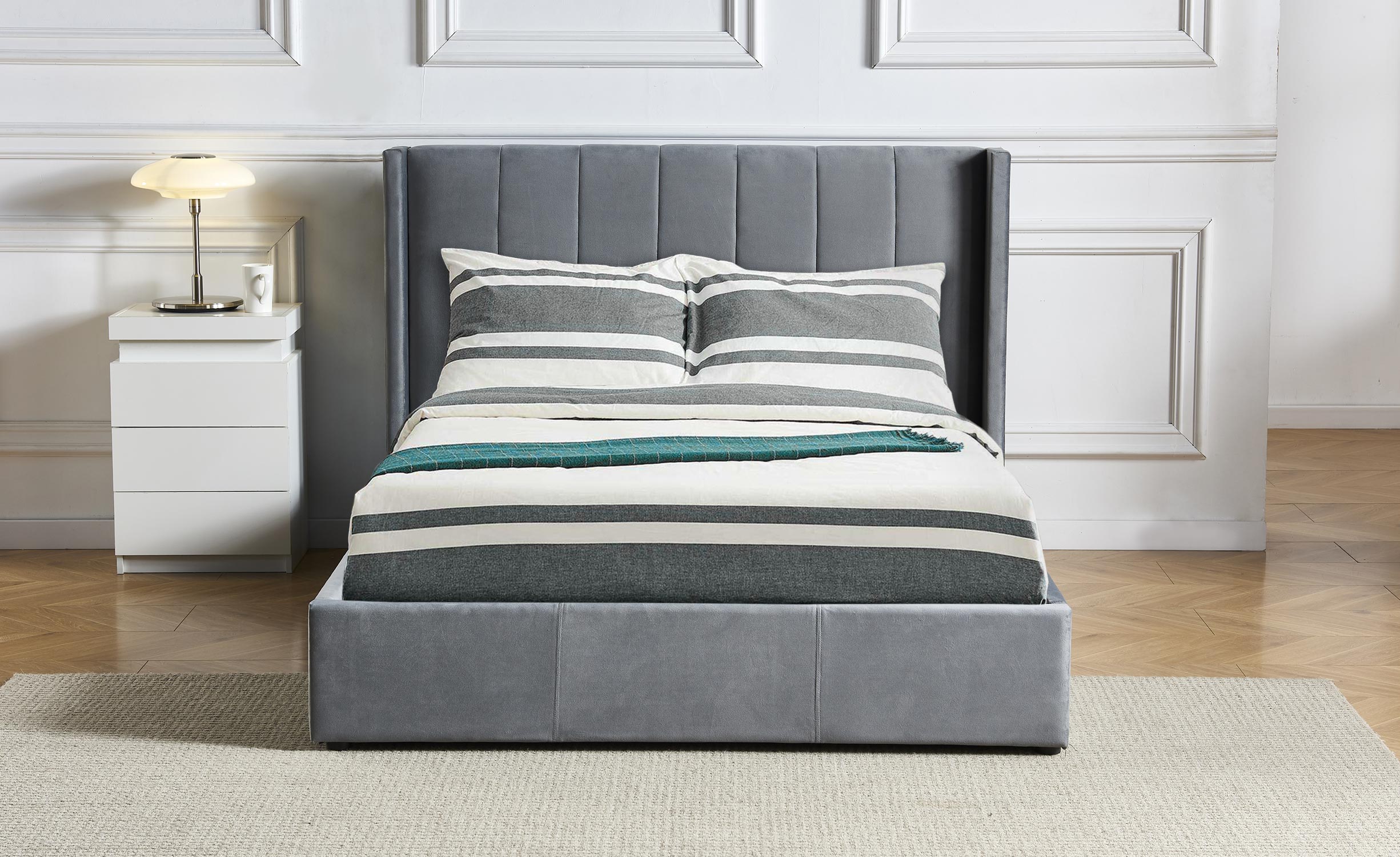 Lit double Magorial avec sommier relevable 140x190cm Velours Gris