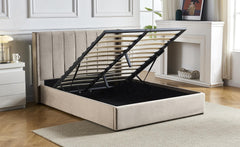 Lit double avec sommier relevable Baccar 140x190cm velours taupe
