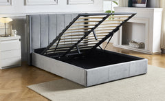 Lit double Baccar avec sommier relevable en velours gris 140x190 cm