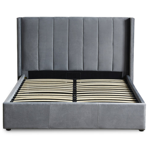 Lit double avec sommier relevable 160x200 cm velours gris