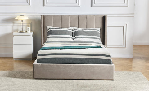 Lit double avec sommier relevable 180x200 cm en velours taupe