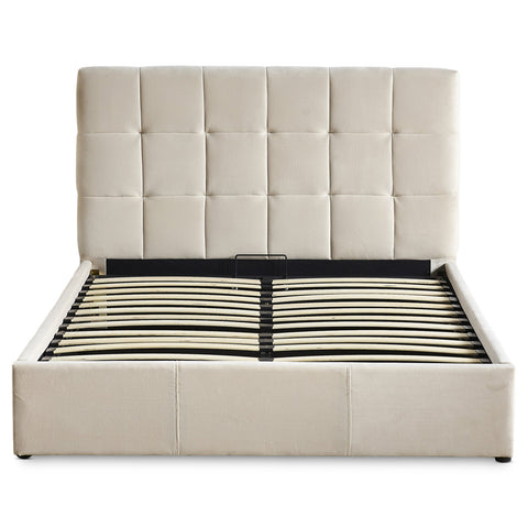 Lit double avec sommier relevable Babrin 140x190cm velours beige