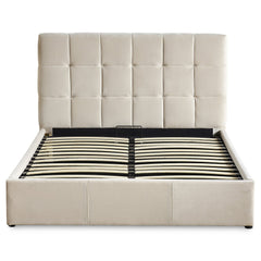 Lit double avec sommier relevable Babrin 140x190cm velours beige