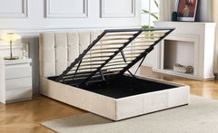 Lit double avec sommier relevable Babrin 140x190cm velours beige