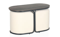 Table basse avec 2 poufs Livaretti Bois foncé et Tissu bouclette Crème