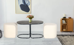 Table basse avec 2 poufs Livaretti Bois foncé et Tissu bouclette Crème