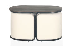 Table basse avec 2 poufs Livaretti Bois foncé et Tissu bouclette Crème