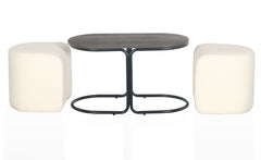 Table basse avec 2 poufs Livaretti Bois foncé et Tissu bouclette Crème