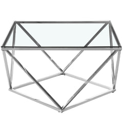 Table basse en verre transparent et pieds argent Assila