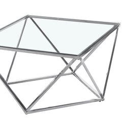 Table basse en verre transparent et pieds argent Assila