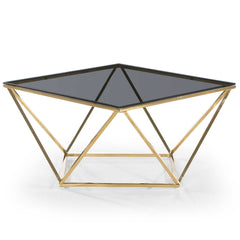 Table basse en verre fumé et pieds or Amelinio