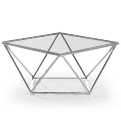 Table basse Amelinio en verre fumé et structure inox argenté