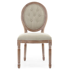 Lot de 2 chaises médaillon Adria bois patiné et tissu beige capitonné