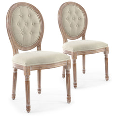 Lot de 2 chaises médaillon Adria bois patiné et tissu beige capitonné