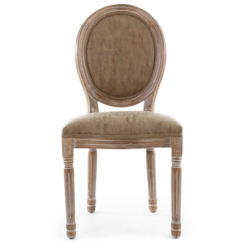 Lot de 2 chaises médaillon Adria en bois patiné et simili taupe
