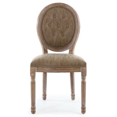 Lot de 2 chaises médaillon Adria en bois patiné et simili taupe