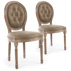 Lot de 2 chaises médaillon Adria en bois patiné et simili taupe