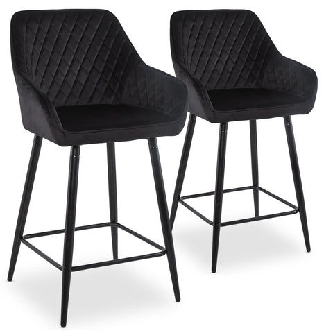 Lot de 2 chaises de bar en velours Ayda noir