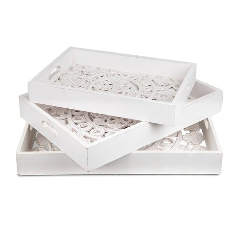 Lot de 3 plateaux orientaux avec moulures Baki blanc