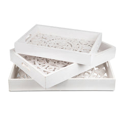 Lot de 3 plateaux orientaux avec moulures Baki blanc