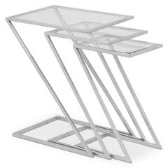 Lot de 3 tables basses gigognes Zoeva Métal et Verre Transparent