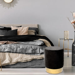 Tabouret Jona Velour Noir Pied Or