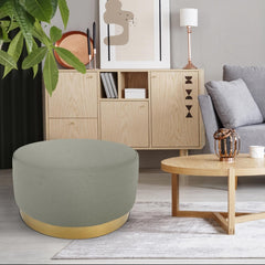 Pouf rond tissu beige pied or