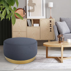 Pouf rond en tissu gris foncé avec base dorée