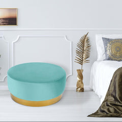 Pouf Rond Daisy Velours Menthe Pied Or