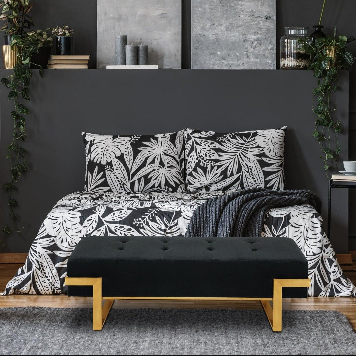 Banquette Istanbul Velours Noir Pieds Or