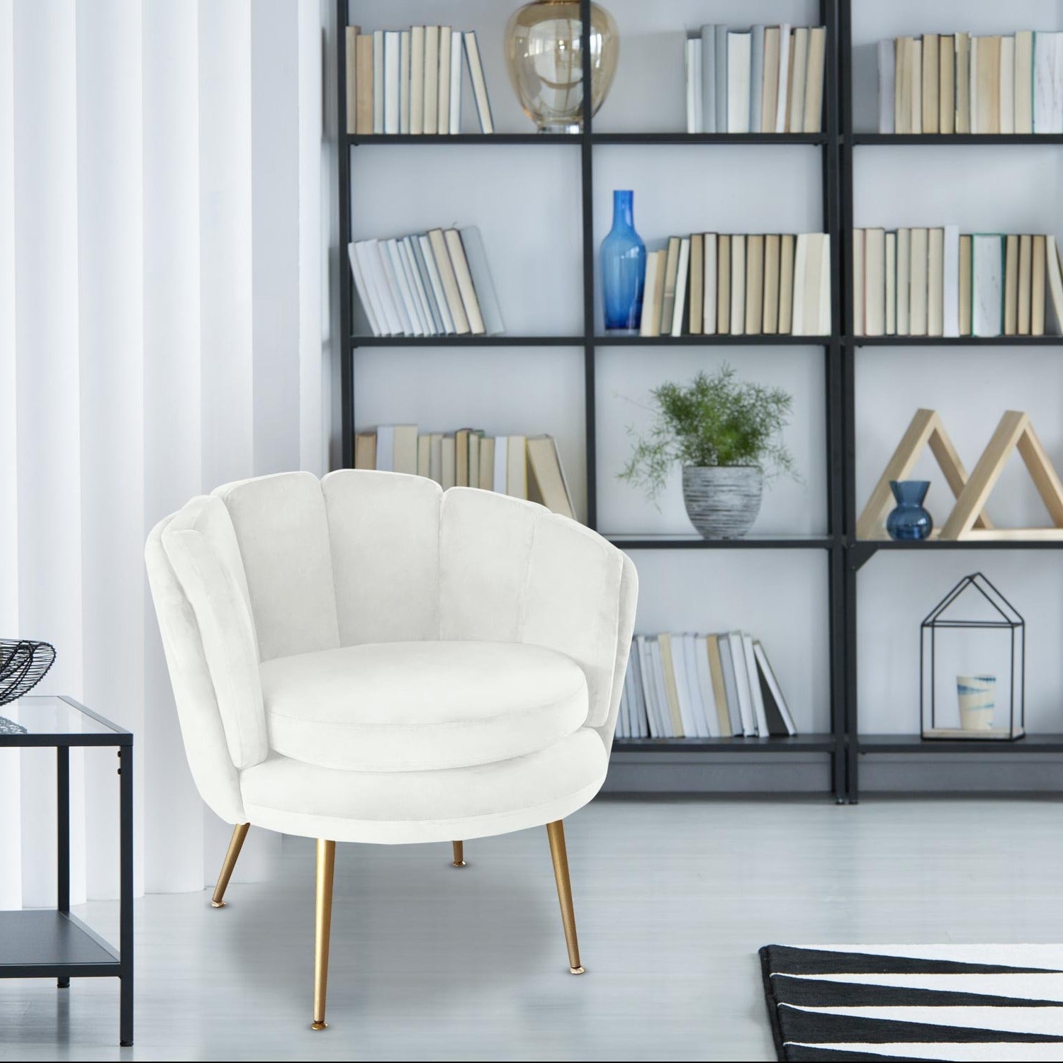 Fauteuil arrondi Brenda Velours Blanc