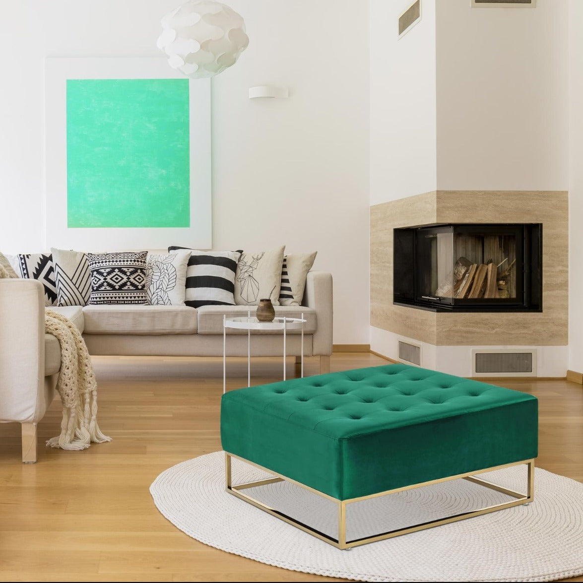 Pouf carré Hudson Velours Vert