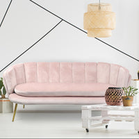 Canapé arrondi Arneris 3 places velours rose pieds or