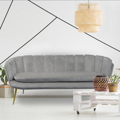 Canapé 3 places arrondi Brenda Velours Argent pieds Or