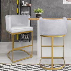 Chaise de bar velours argent pieds or Awaky