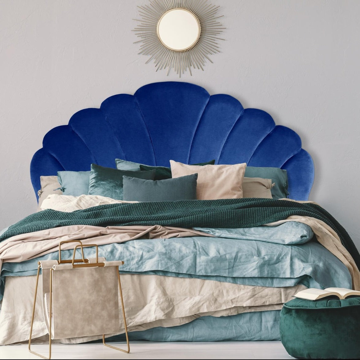 Tête de lit en velours bleu Avia 180 cm