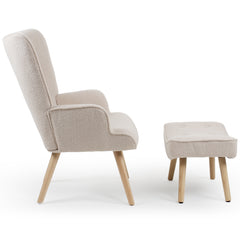 Fauteuil scandinave et pouf en tissu bouclette crème