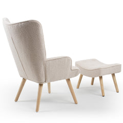 Fauteuil scandinave et pouf en tissu bouclette crème
