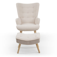 Fauteuil scandinave et pouf en tissu bouclette crème