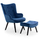 Fauteuil et pouf scandinaves en velours bleu