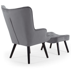 Fauteuil scandinave + pouf Lylou Velours Gris