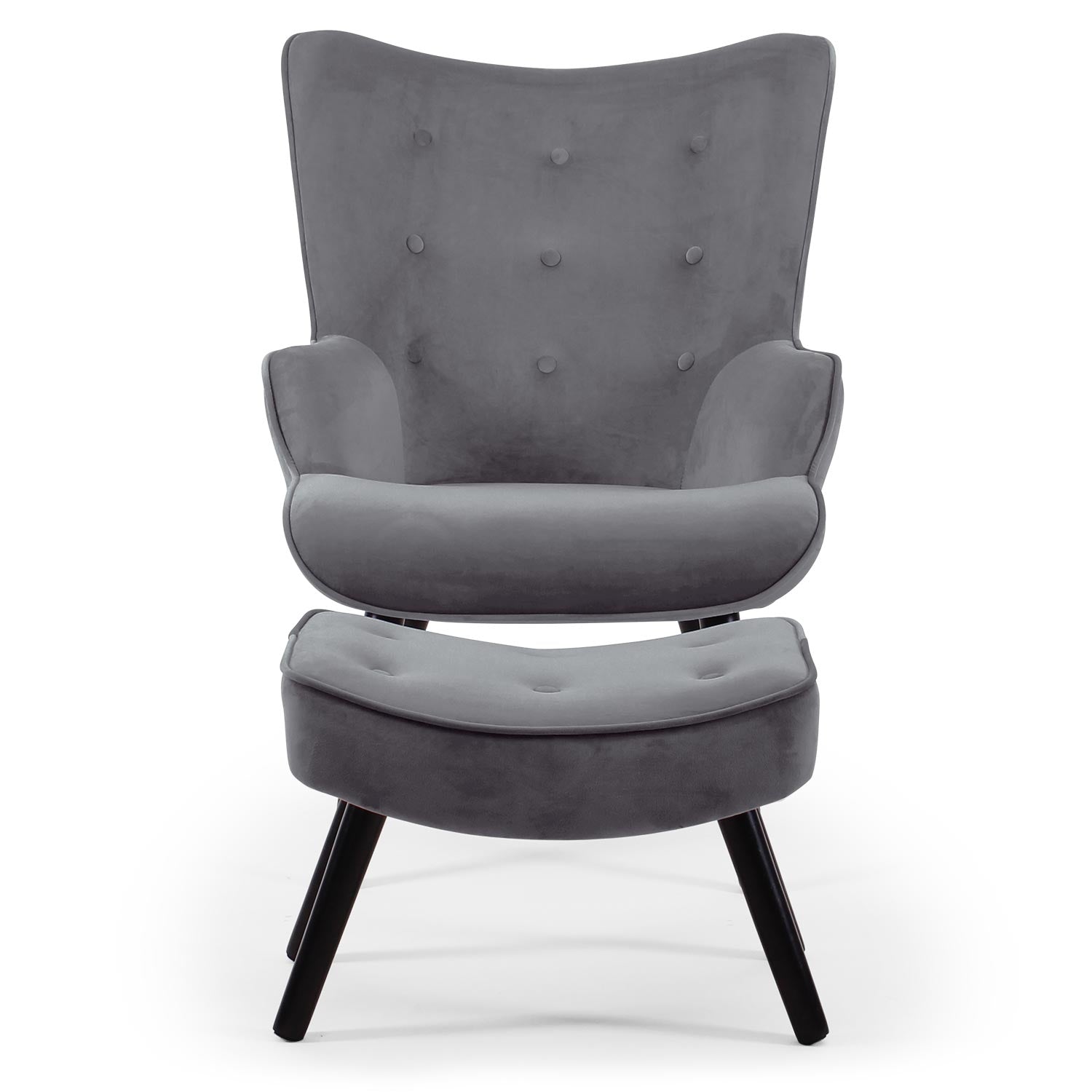 Fauteuil scandinave + pouf Lylou Velours Gris