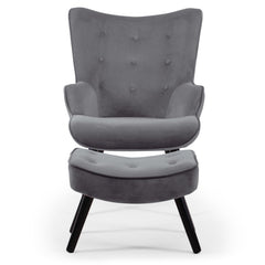 Fauteuil scandinave + pouf Lylou Velours Gris