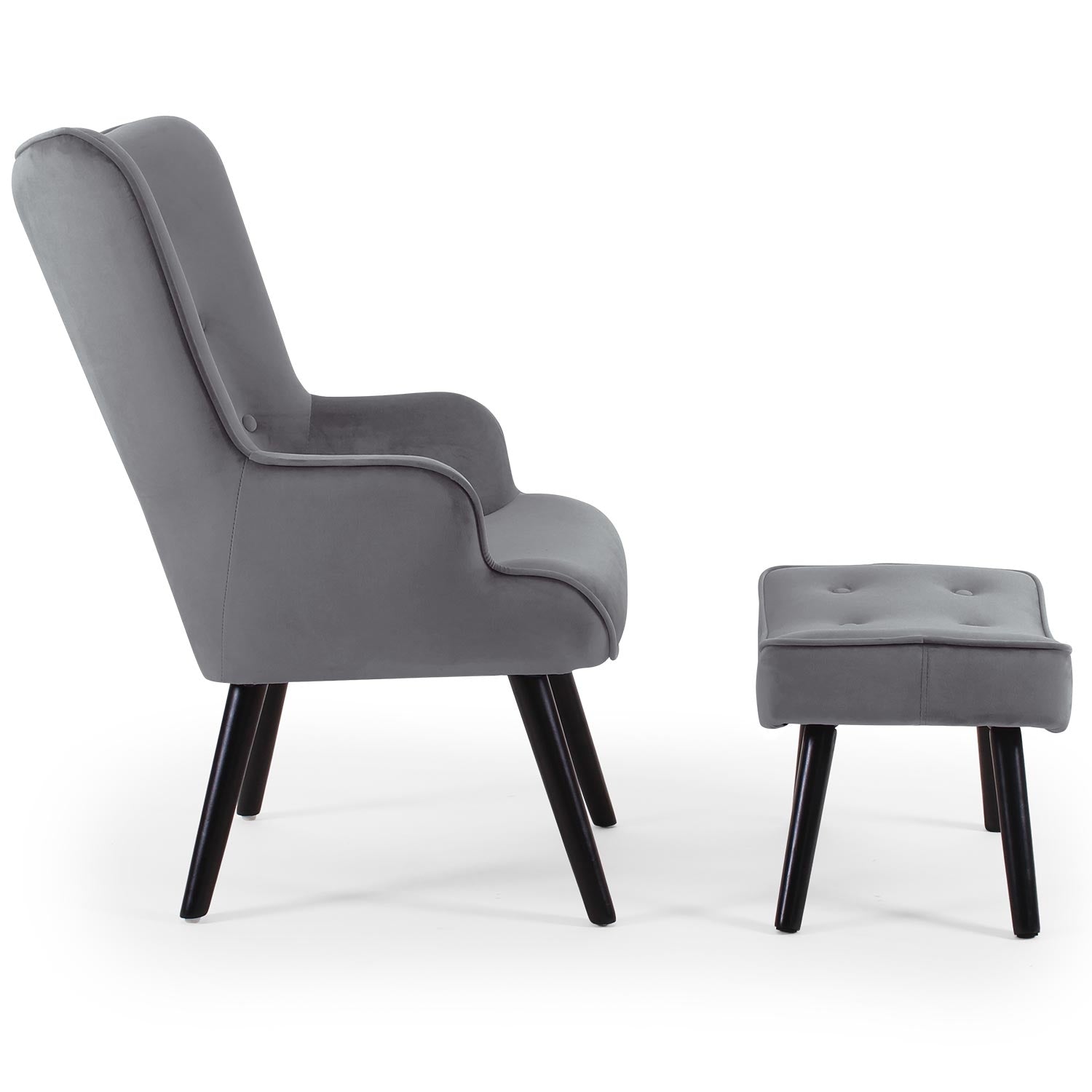 Fauteuil scandinave + pouf Lylou Velours Gris