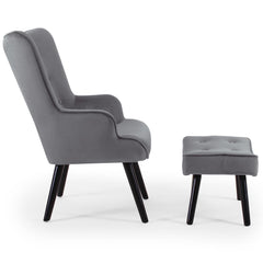 Fauteuil scandinave + pouf Lylou Velours Gris
