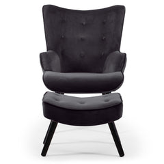 Fauteuil Amani scandinave avec pouf velours noir